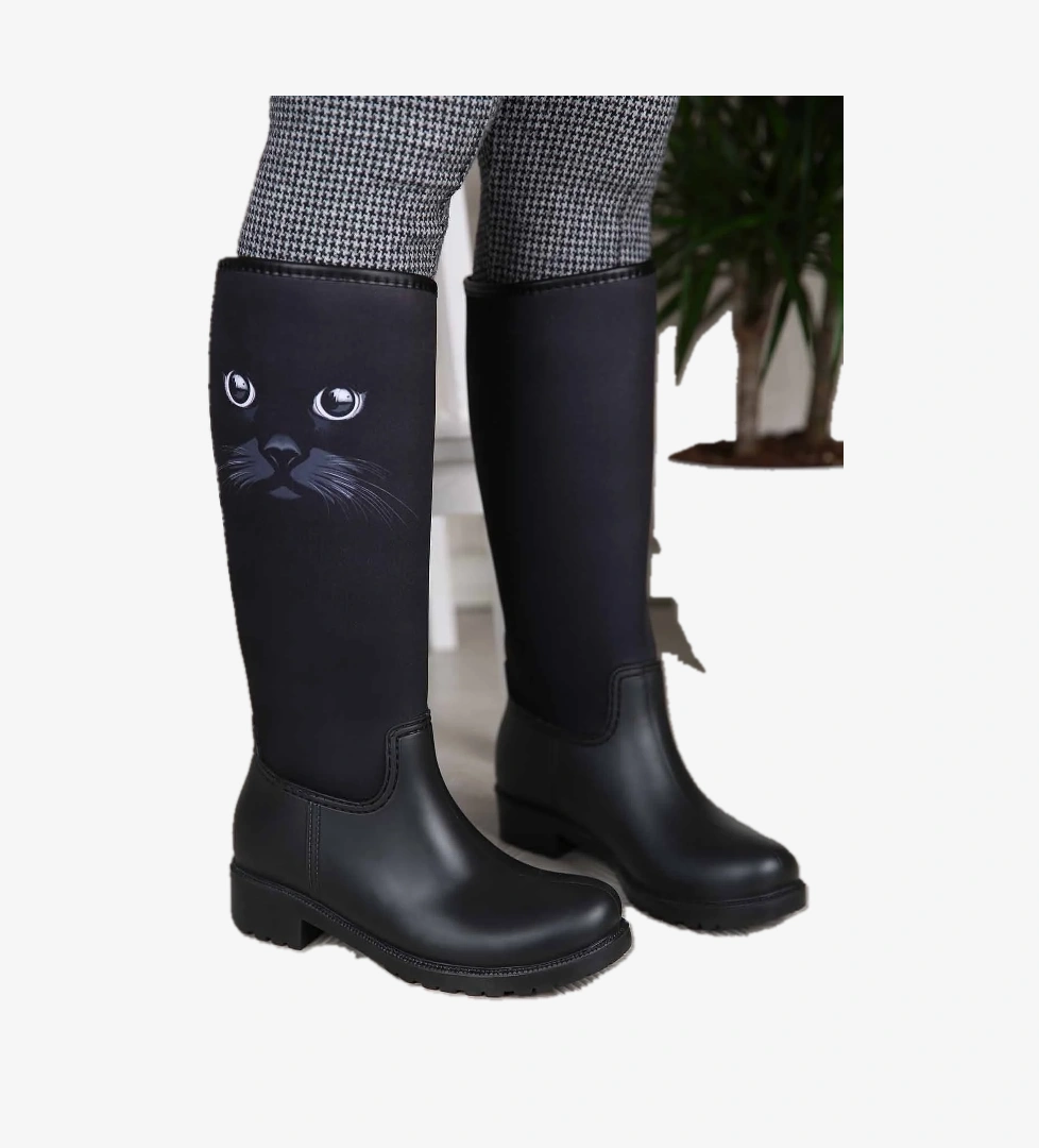 Ccway Bayan Kedili Yağmur Çizmesi SİYAH model görseli