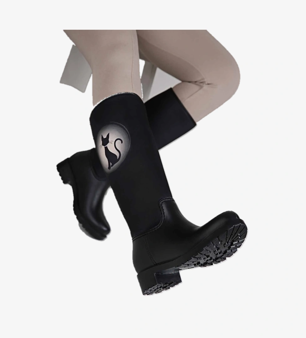 Kadın Siyah Kedili Yağmur Çizmesi SİYAH - Görsel 1