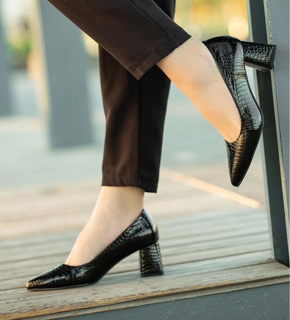 Kadın Topuklu Ayakkabı SİYAH KROKO - Görsel 1