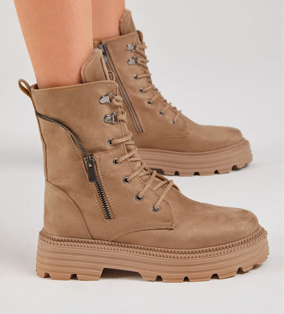 Tonny Black Kadın Vizon Süet Poli Taban Fermuar Detaylı Rahat Kalıp Bağcıklı Bot