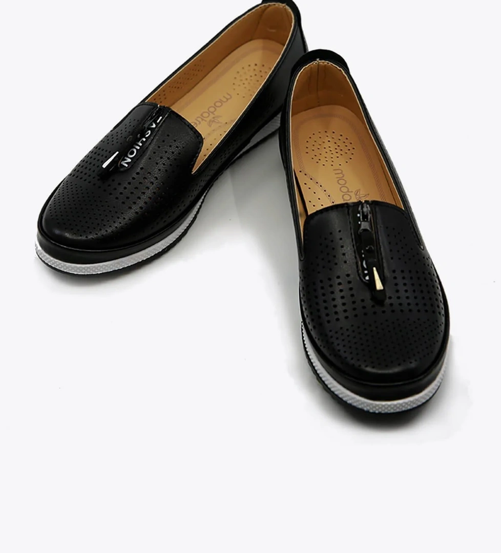 Kadın Fermuarlı Babet SİYAH CİLT