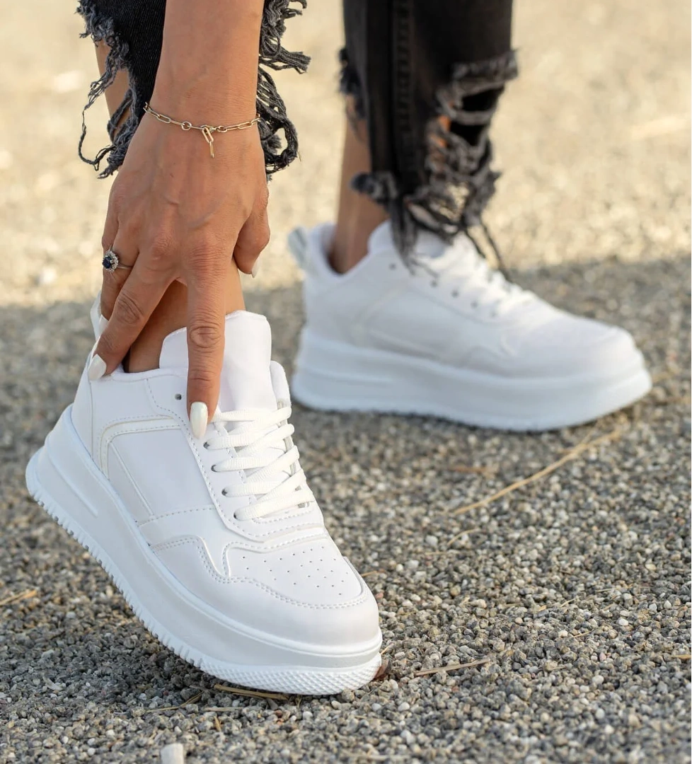 Bağcıklı Kadın Spor Ayakkabı BEYAZ BEYAZ