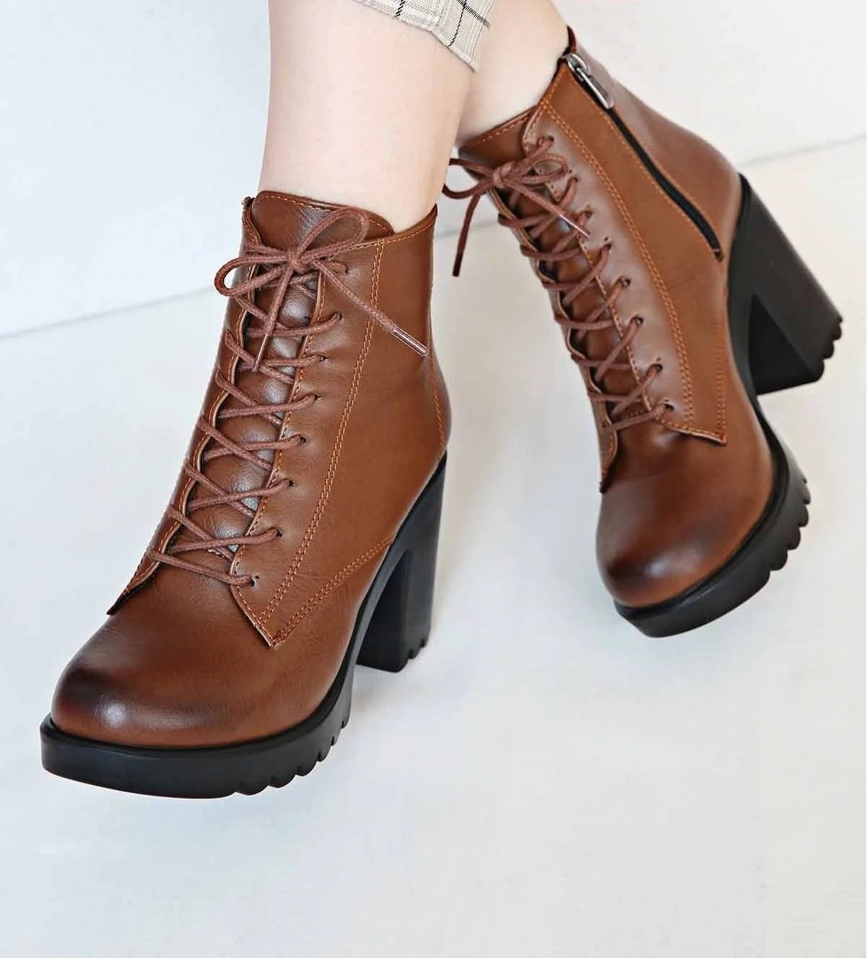 Bağcıklı Kadın Topuklu Bot TABA CİLT