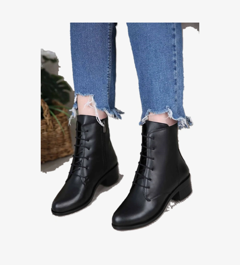 Kadın Yuvarlak Burunlu Bot SİYAH CİLT