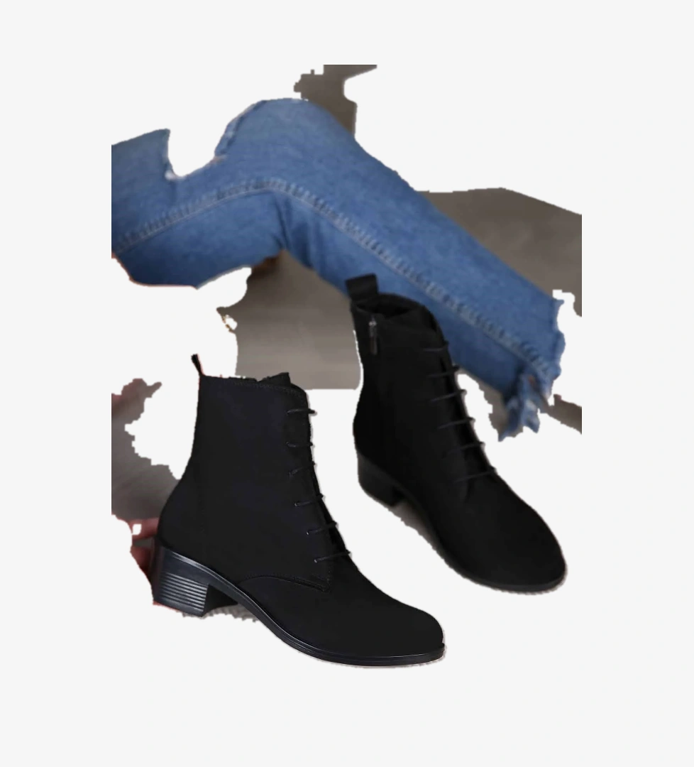 Kadın Yuvarlak Burunlu Bot SİYAH SÜET