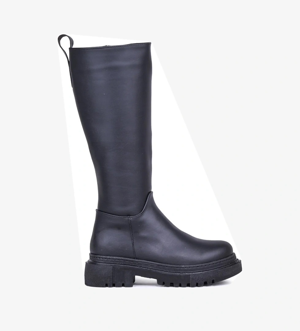 Kadın Düz Çizme Fermuarlı Bot Kaymaz Kauçuk Taban Siyah - Görsel 1