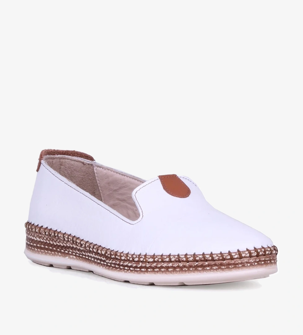 Feraz Hakiki Deri Babet Kadın Ayakkabı Beyaz