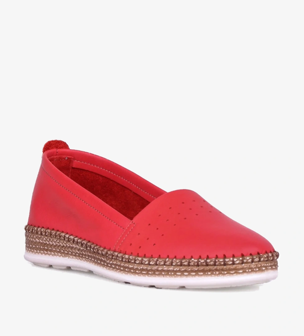 Herna Hakiki Deri Babet Kadın Ayakkabı Kirmizi