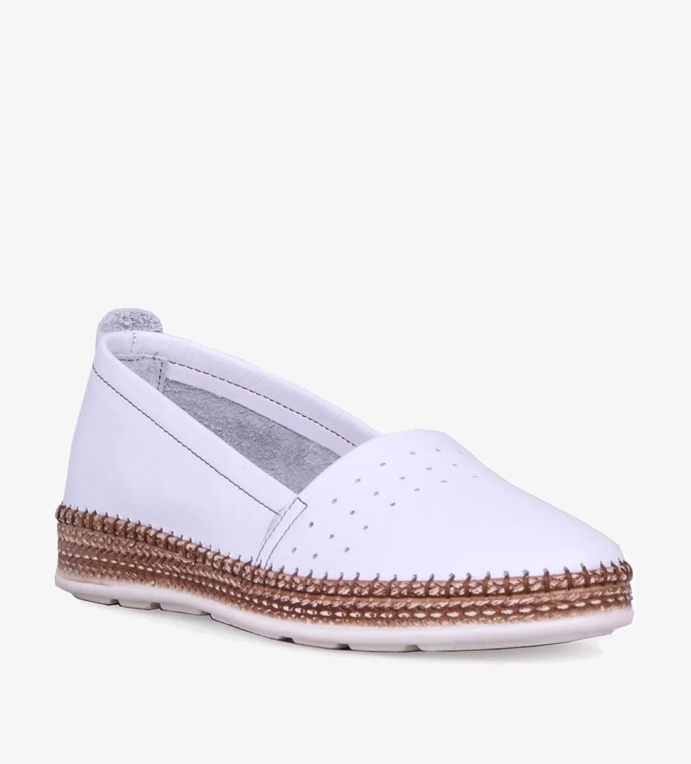 Herna Hakiki Deri Babet Kadın Ayakkabı Beyaz