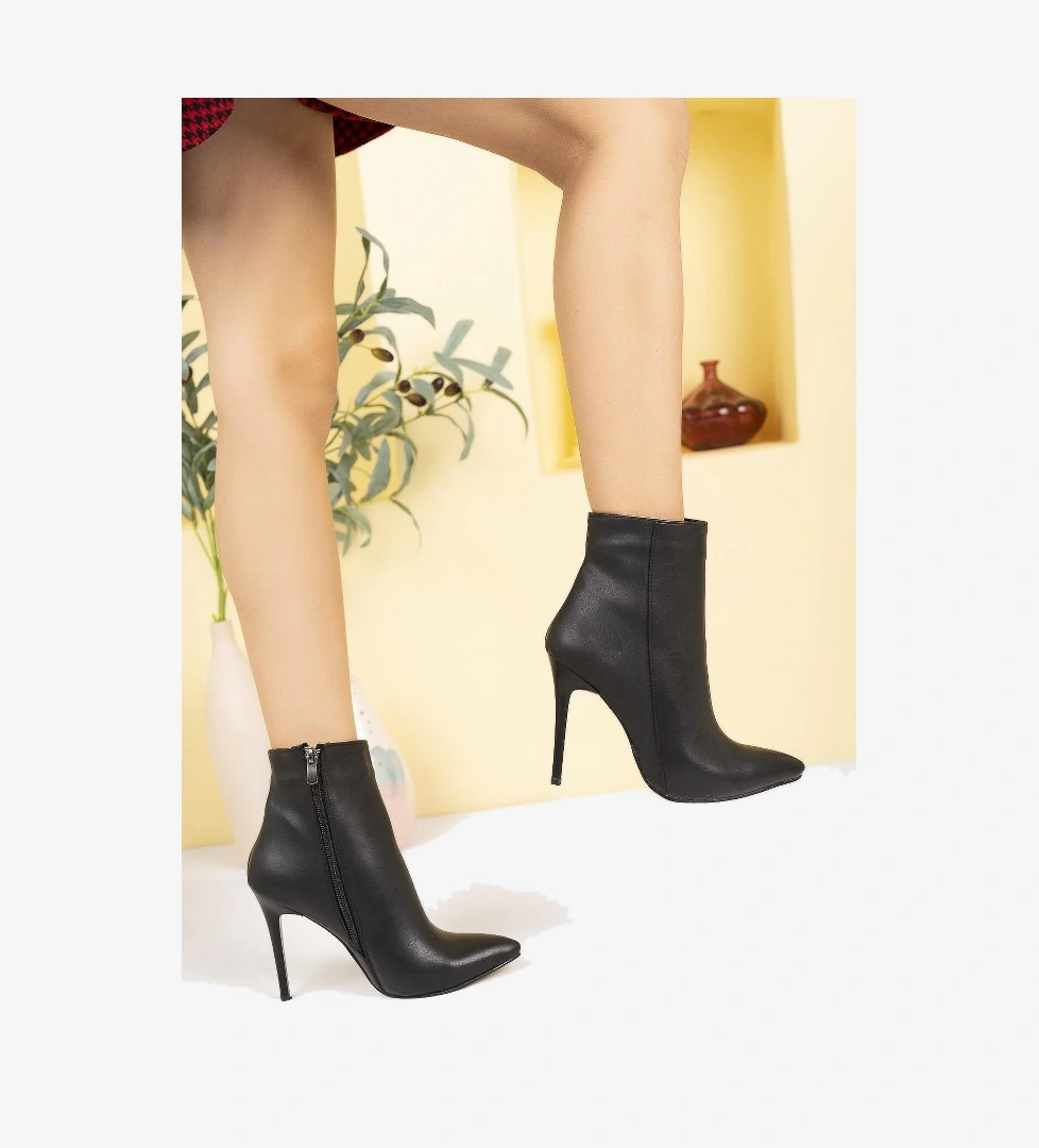 Muggo Muggo Siyah Hera Garantili Kadın Sivri Burun İnce Topuklu Bot | Flo Siyah - 1. görsel