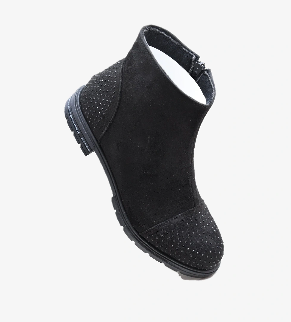 444 Günlük Fermuarlı Kadın Bot Ayakkabı Siyah Postal Nubuk SüetEnesse - Görsel 1