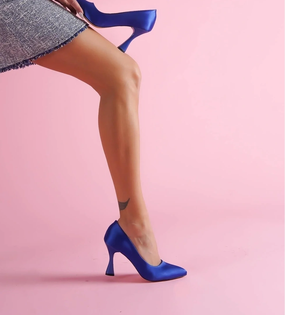 Vest Saks Mavi Saten Günlük Kullanım Stiletto