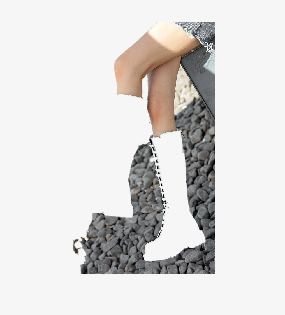 Bany Beyaz Bağcıklı Yanı Fermuarlı Günlük Kadın Çizme - Görsel 1