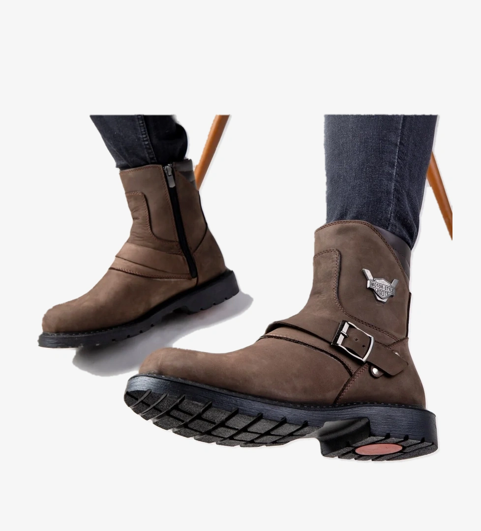 Rock Hakiki Deri Erkek Bağcıksız Kürklü Postal Bot, Harley Bot