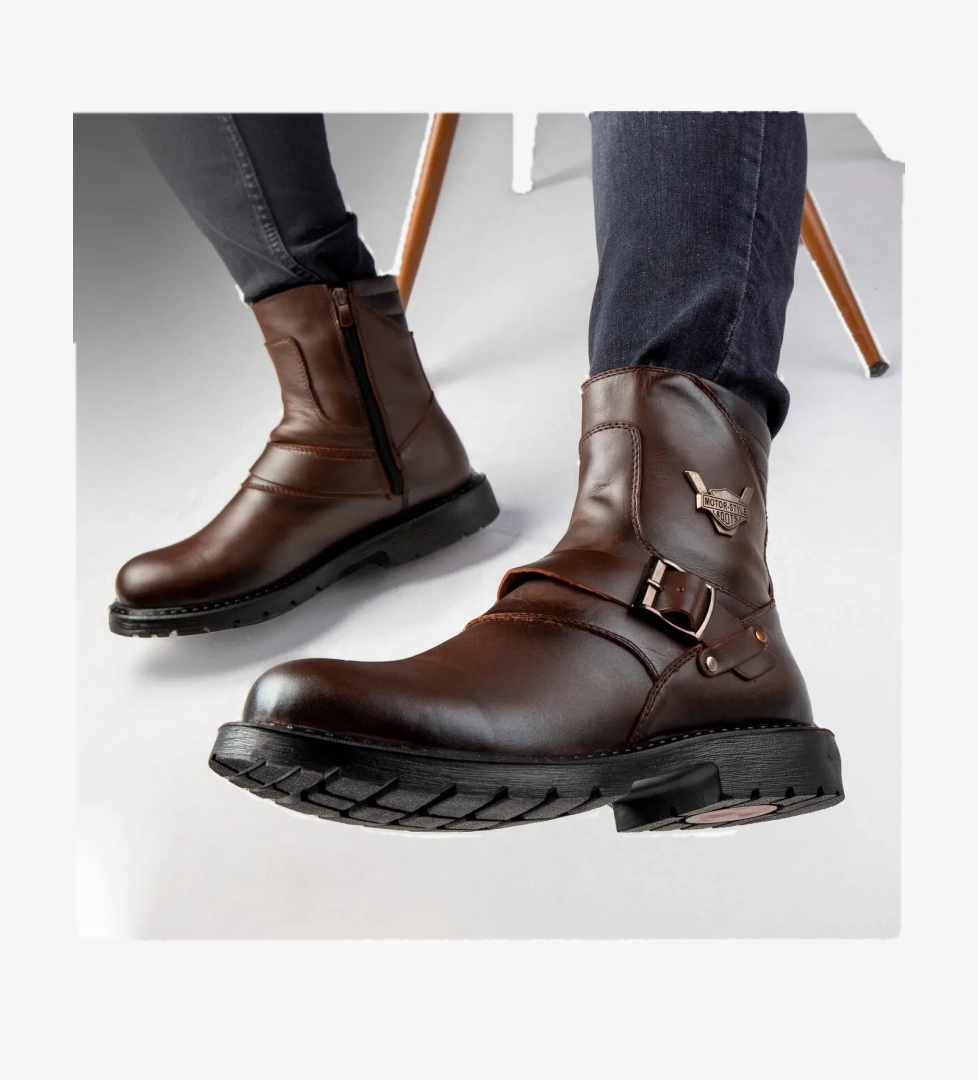 Rock Hakiki Deri Erkek Bağcıksız Kürklü Postal Bot, Harley Bot