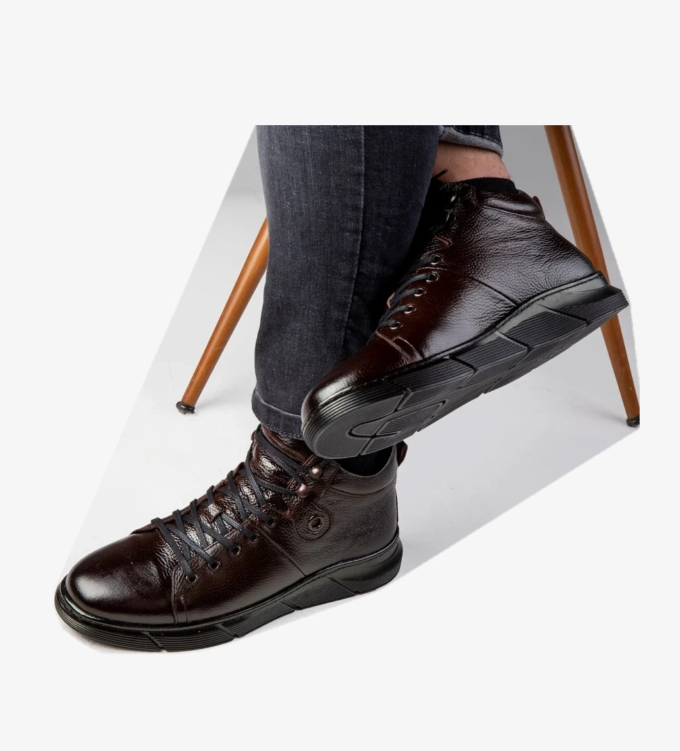 Ranne Hakiki Deri Bağcıklı Kauçuk Taban Erkek Bot - Görsel 1