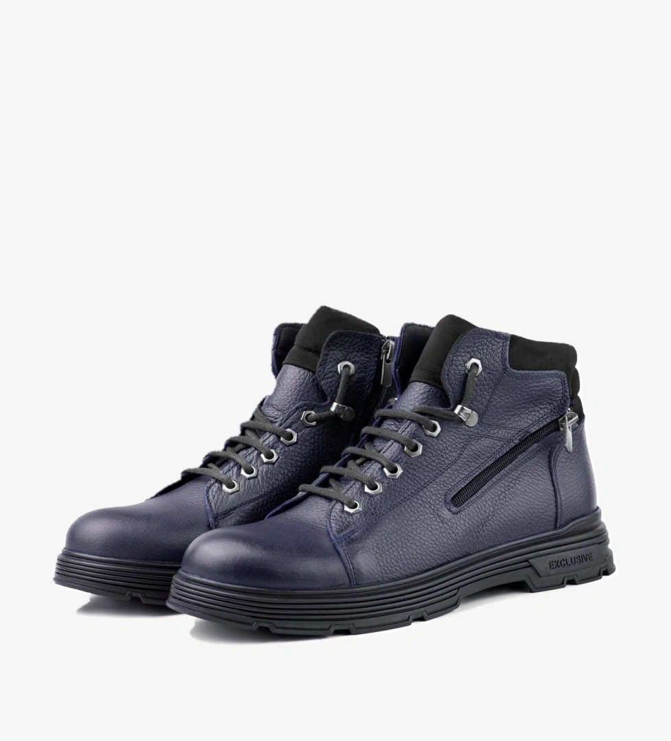 Ankle Hakiki Deri Bağcıklı Kauçuk Taban Erkek Bot, Fermuarlı Bot