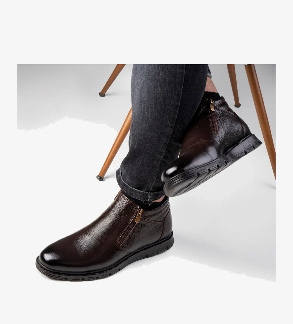 Moyna Hakiki Deri Kauçuk Taban Erkek Kürklü Bot, İçi Kürklü Bot