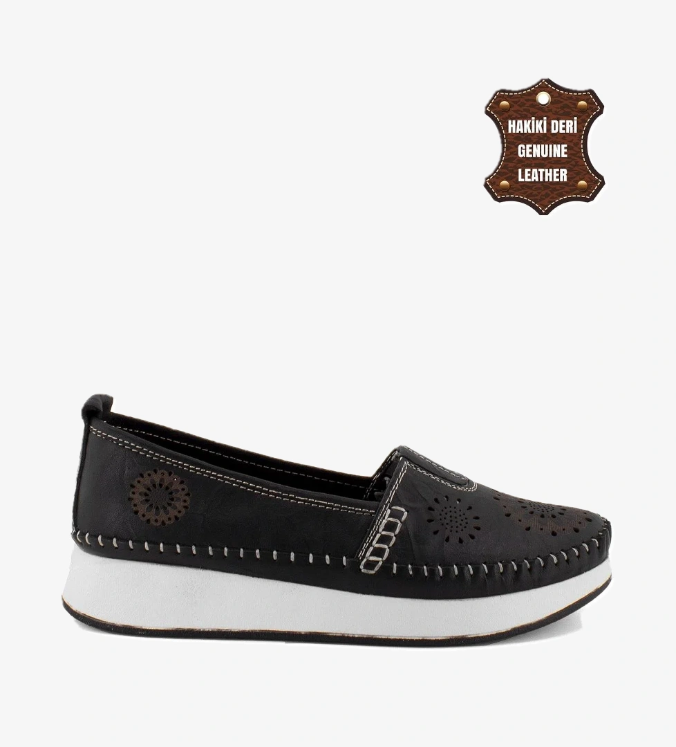 Elit Mn85L21C Kadın Hakiki Deri Espadril Siyah - Görsel 1