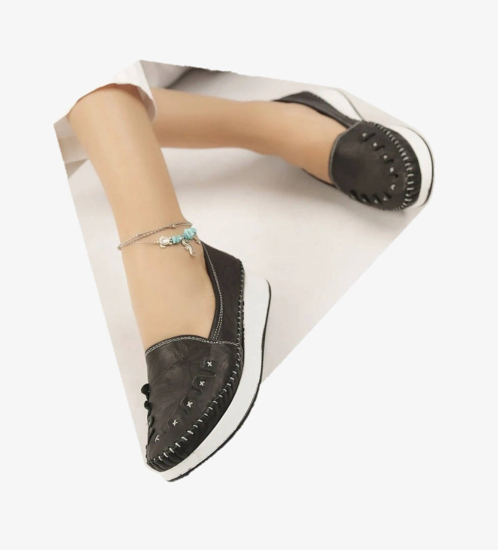 Elit Mn84C Kadın Hakiki Deri Espadril Siyah - Görsel 1