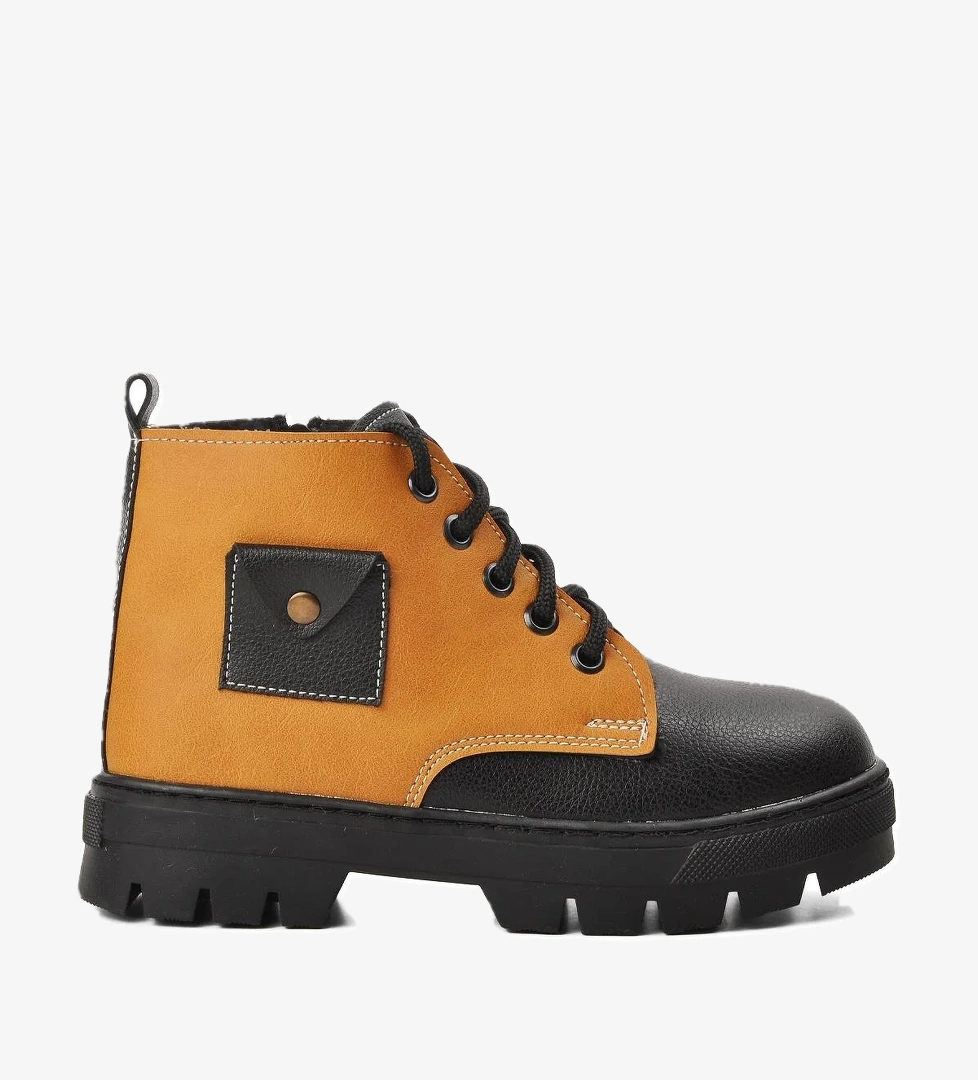 Arz 2301003-F Siyah-Camel İçi Kürklü Fermuarlı Çocuk Bot