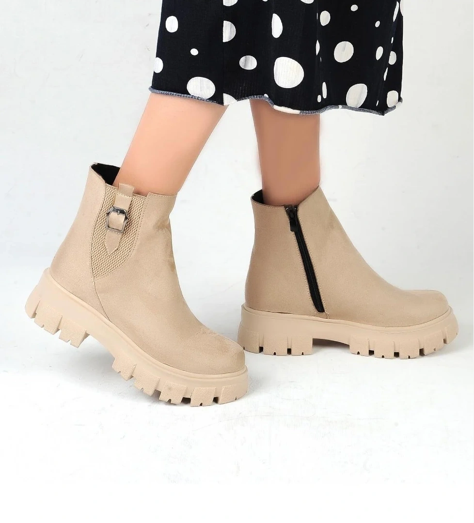 22-B14 Süet Ayışığı Kadın Düz Postal Bot - Görsel 1