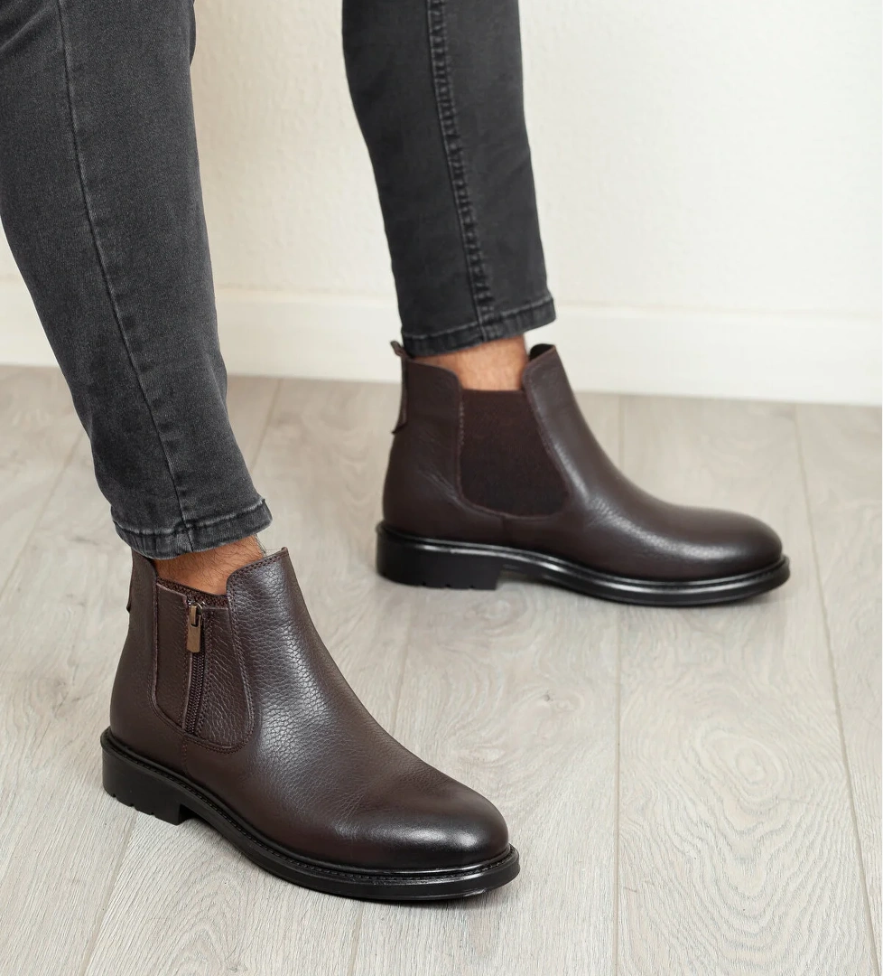 Daxtors D601 Hakiki Deri Soğuk Geçirmez Kışlık Erkek Bot Kauçuk Taban_Kahverengi model görseli