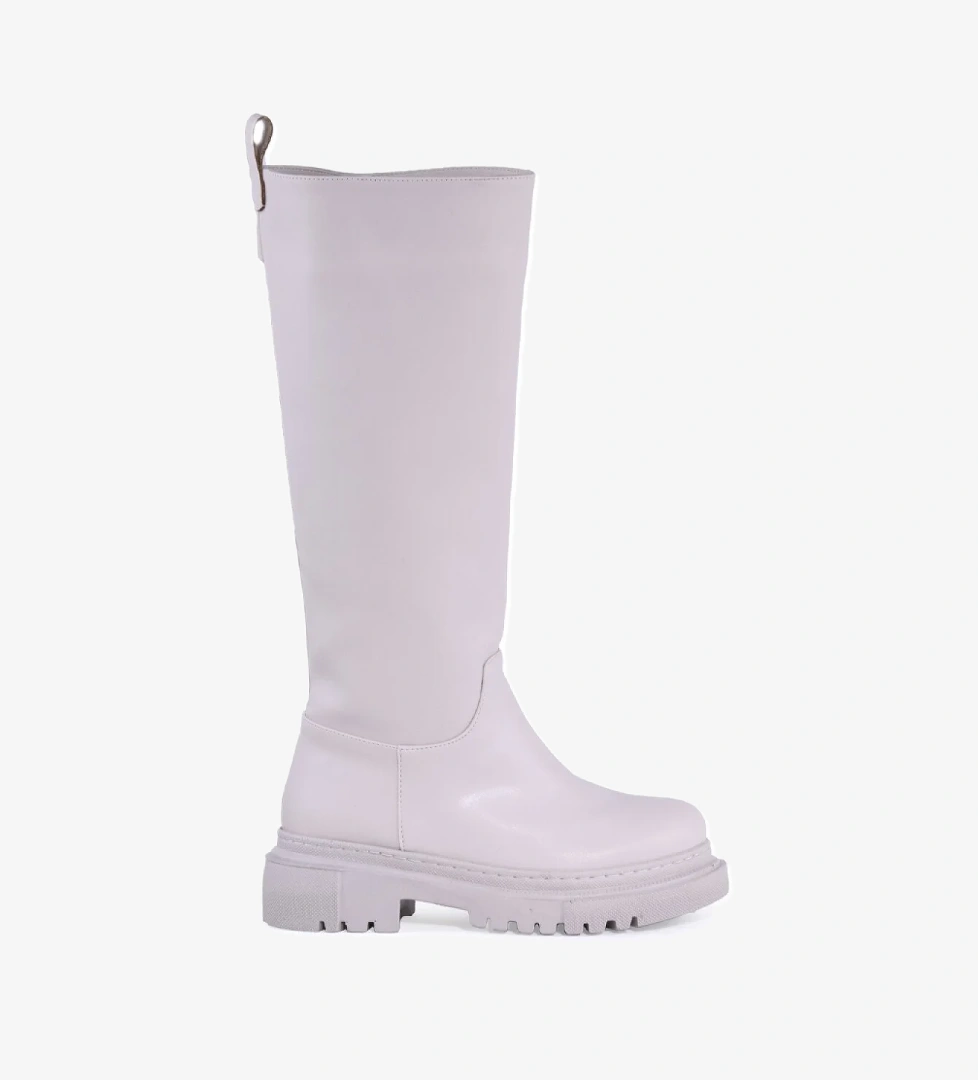 Düz Suni Deri Diz Altı Kadın Çizme Bej - Görsel 1