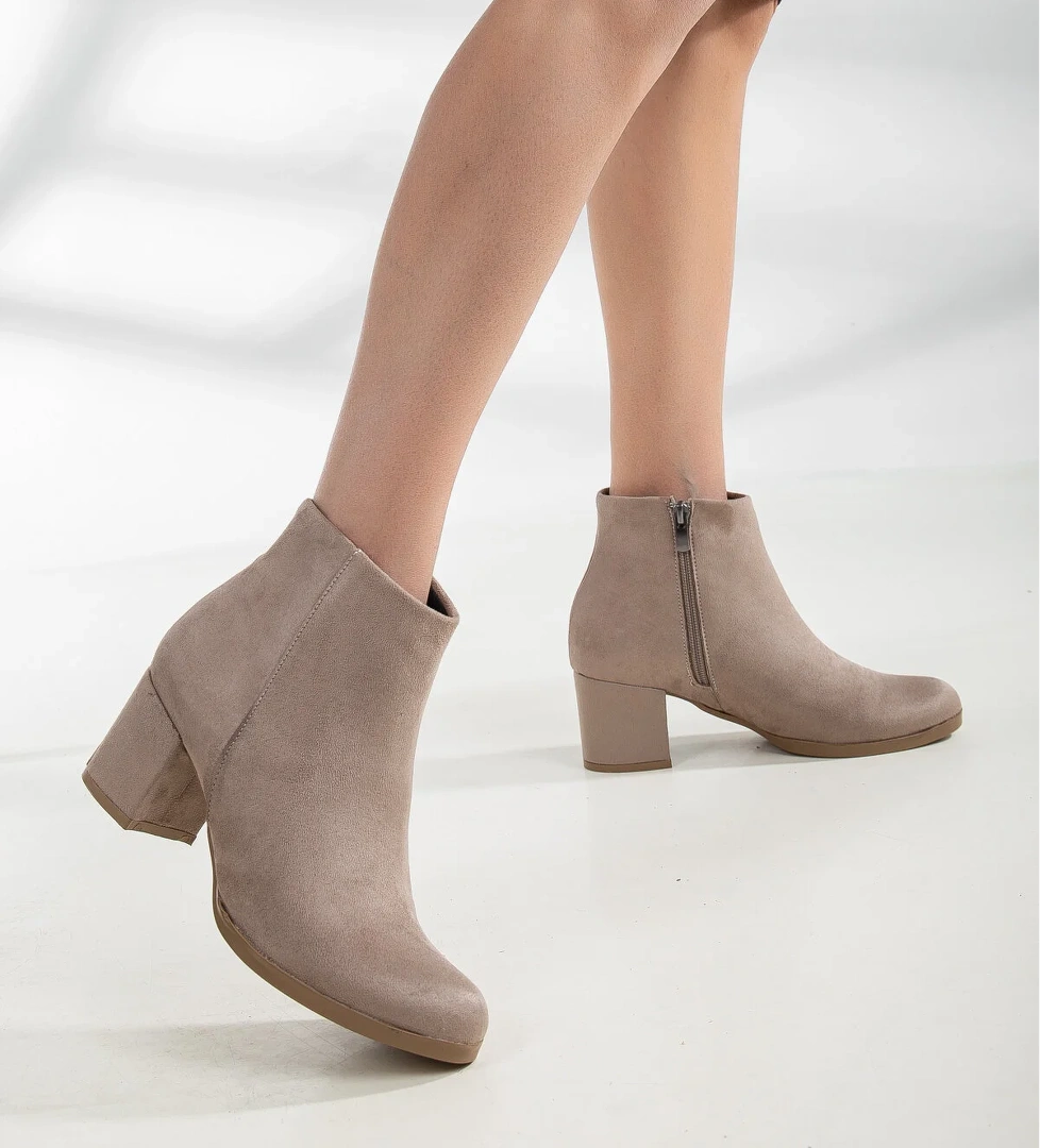 D0520 Garantili Kadın Soğuk Geçirmez Fermuarlı Bot_Vizon-Süet