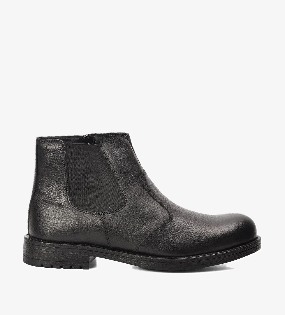 456 Siyah İçi Kürklü Hakiki Deri Erkek Bot - Görsel 1