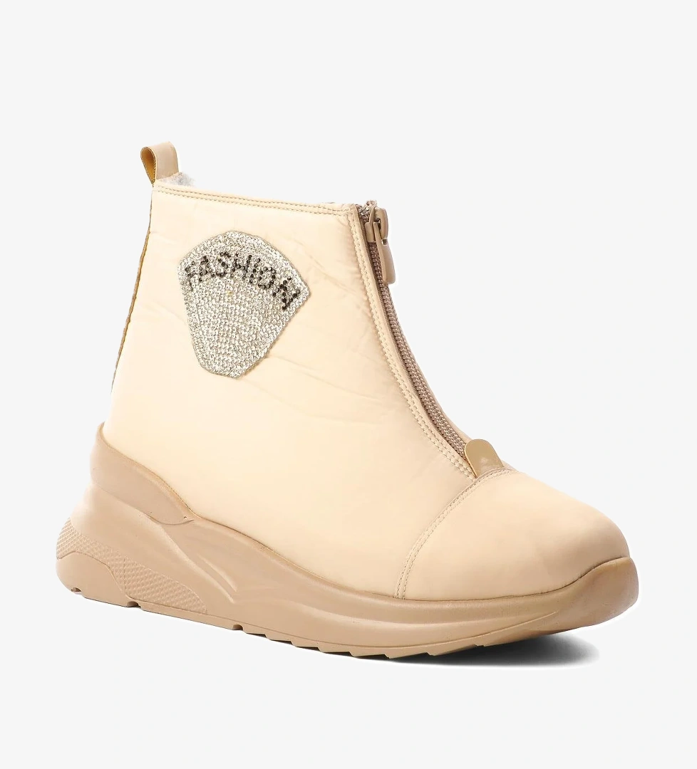 844 Bej İçi Kürklü Su İtici Kadın Kar Botu