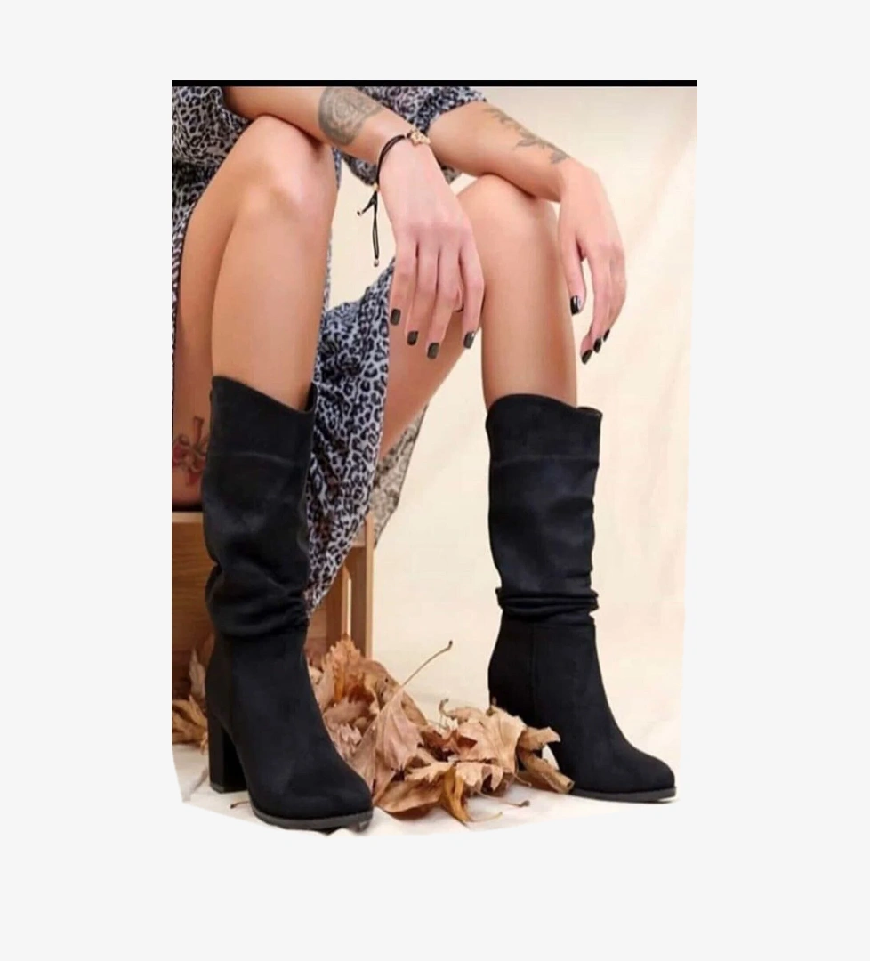 Suni Deri Büzgülü Kadın Çizme