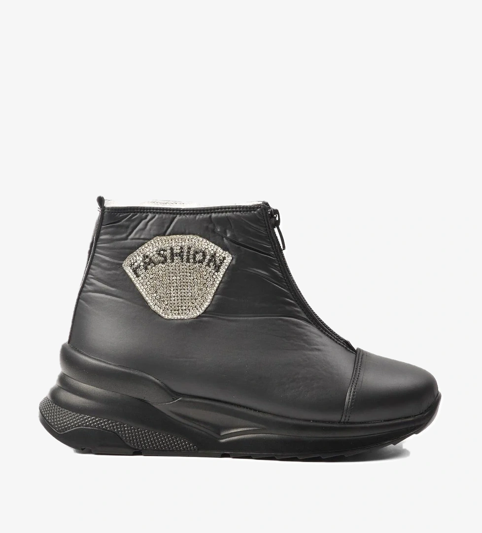 844 Siyah İçi Kürklü Su İtici Kadın Kar Botu