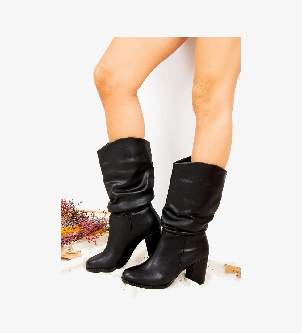 Suni Deri Büzgülü Kadın Çizme