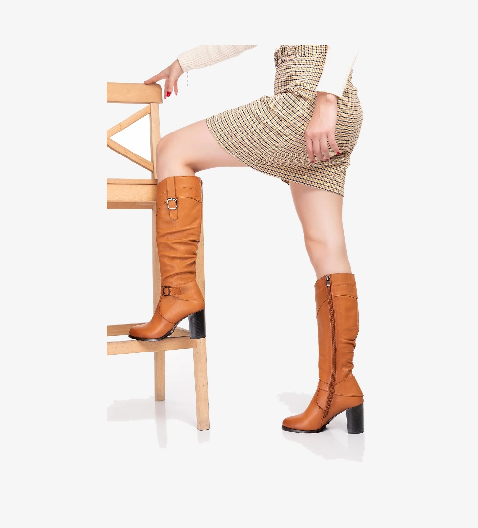 Gondol Kundura Gondol Hakiki Deri Toka Detay Şık Topuklu Çizme Anl.7087 model görseli