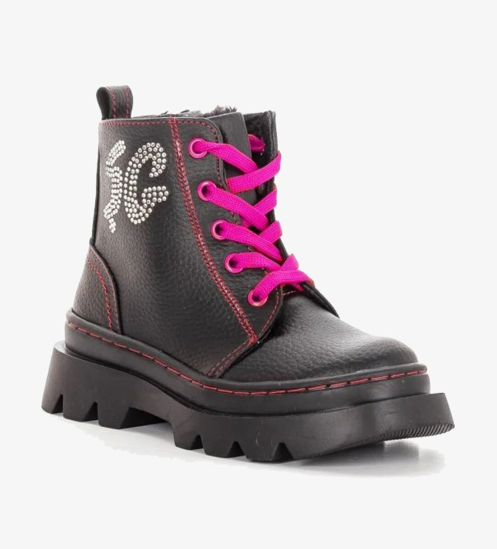 Şiringenç 6771F Deri Postal Anatomik Kız Çocuk Bot Siyah Fuşya - Görsel 1