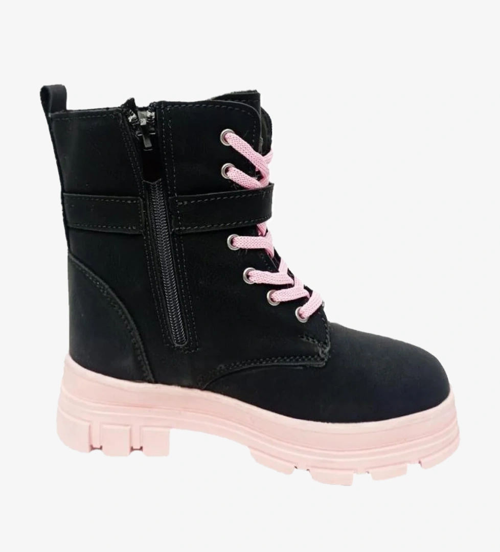 Arvento 0838F Yağlı Deri Kız Çocuk Postal Bot Siyah Pembe model görseli