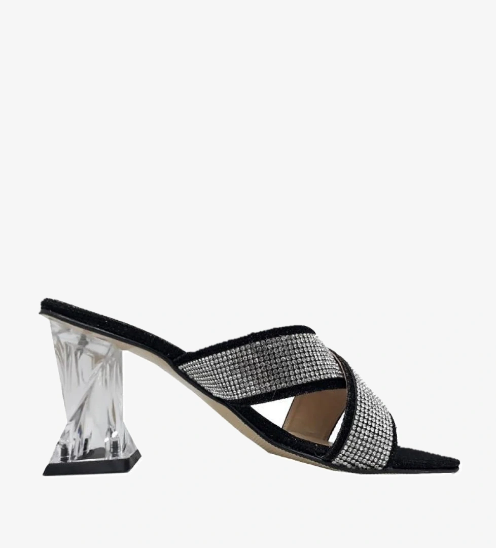 Yıldız 0527 Şeffaf Topuklu Simli Taşlı Kadın Terlik model görseli