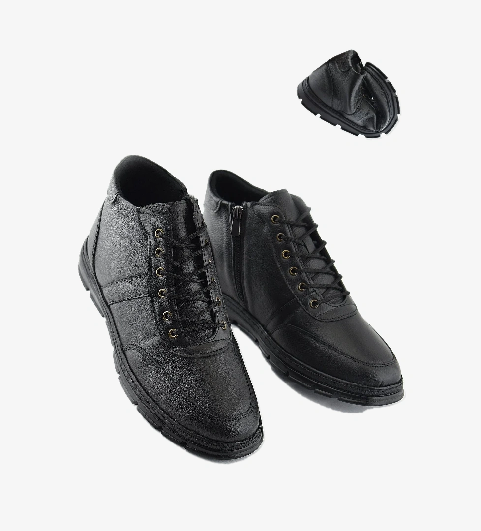 225-2 Hakiki Deri Ortopedik Kaymaz Taban Erkek Bot Ayakkabı Kauçuk Taban - Görsel 1