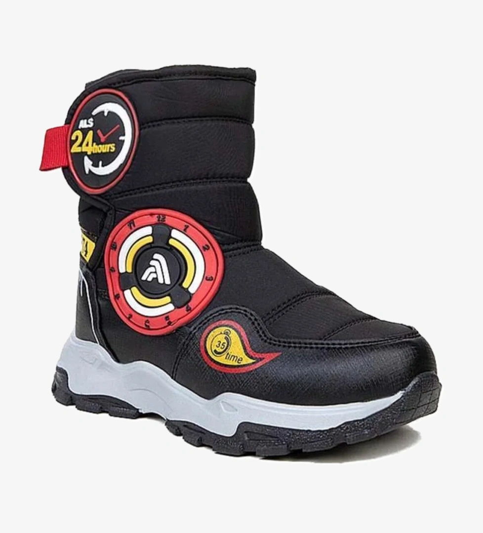 2221F Kürklü Çocuk Kar Bot Siyah Kırmızı - Görsel 1