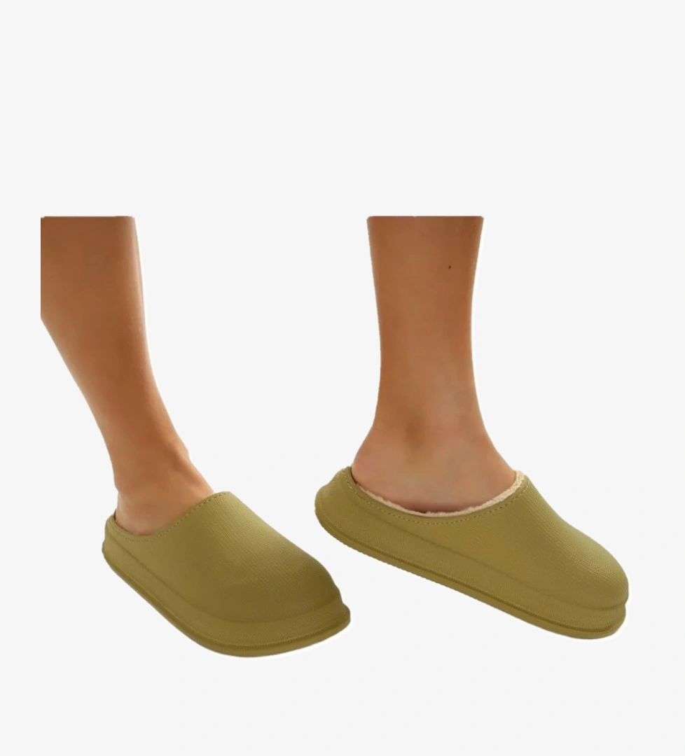 Mat Faylon Taban Içi Kürklü Ev Terliği Yeşil - Görsel 1