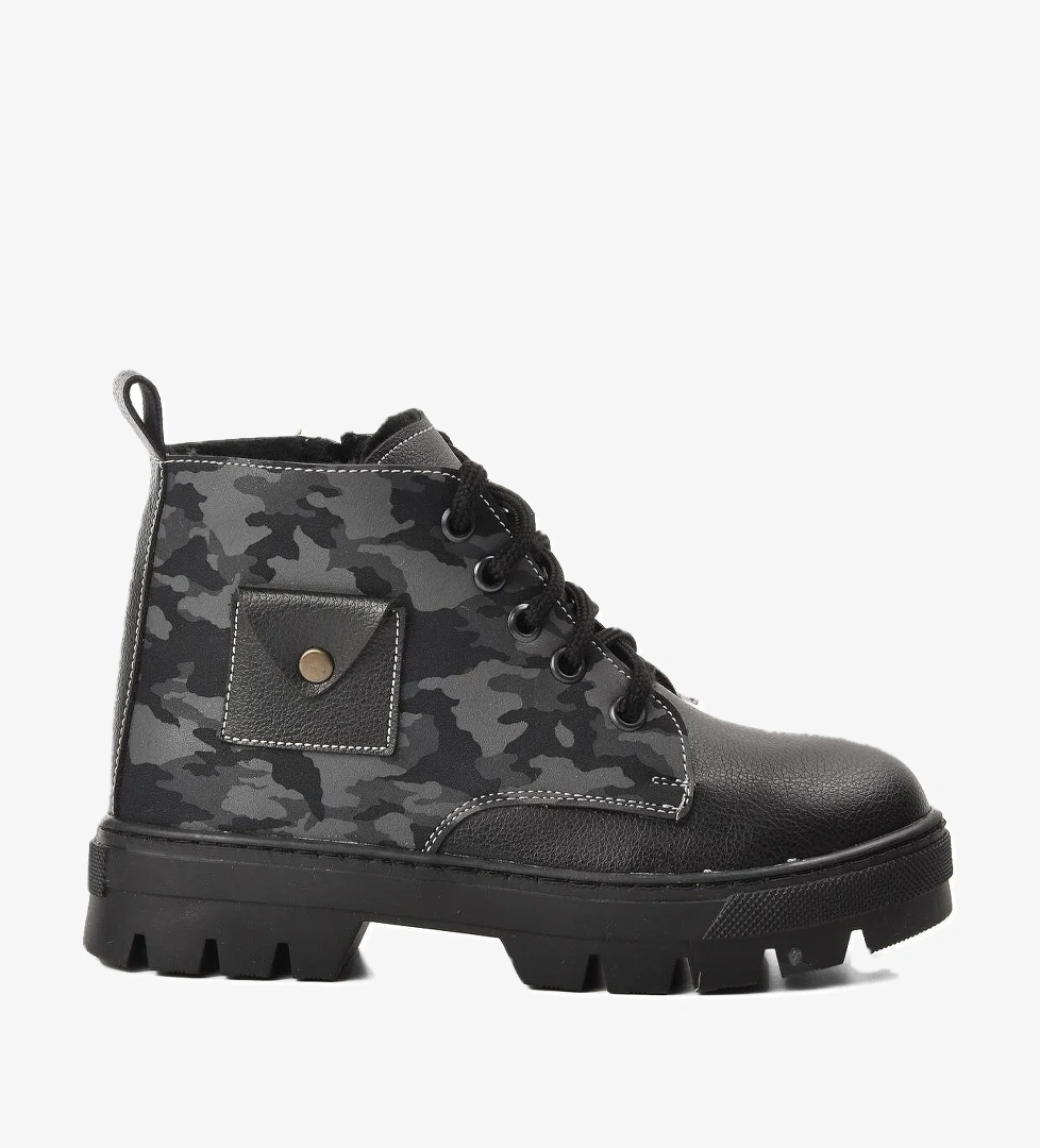 Ayakmod Arz 2301003-f Siyah-gri Siyah-camel Kamuflaj İçi Kürklü Fermuarlı Çocuk Bot model görseli