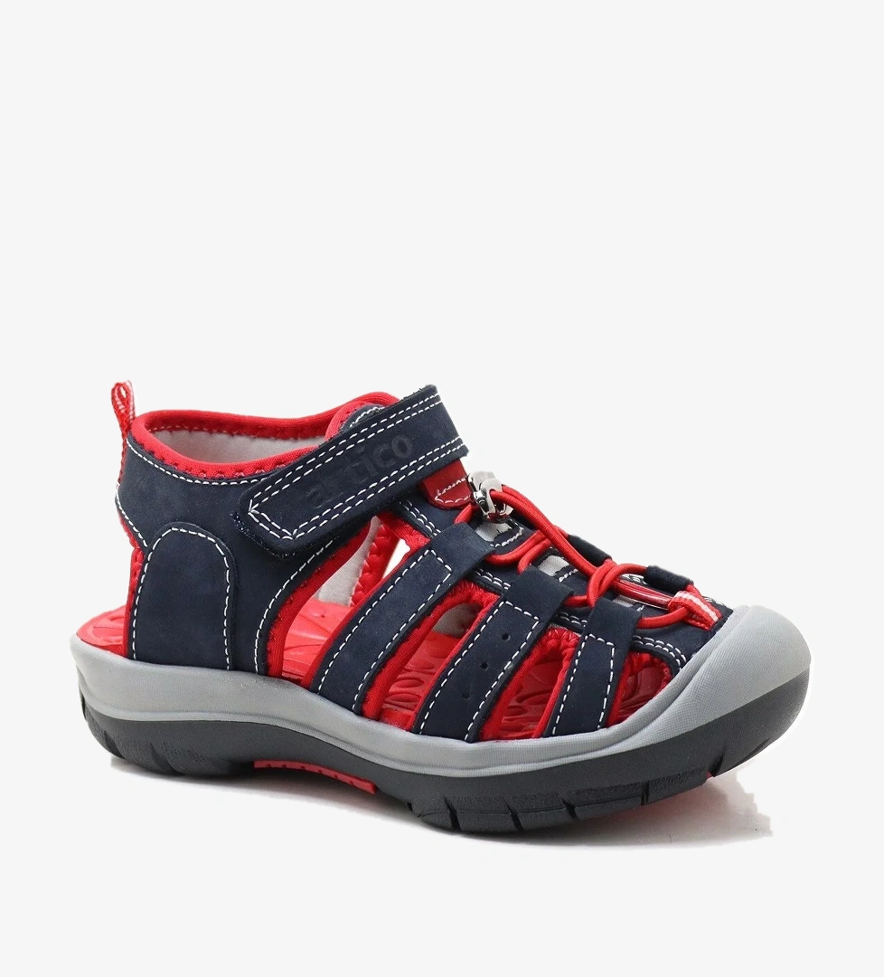 Artico Rock Hakiki Deri Lacivert Kırmızı Çocuk Sandalet - Görsel 1