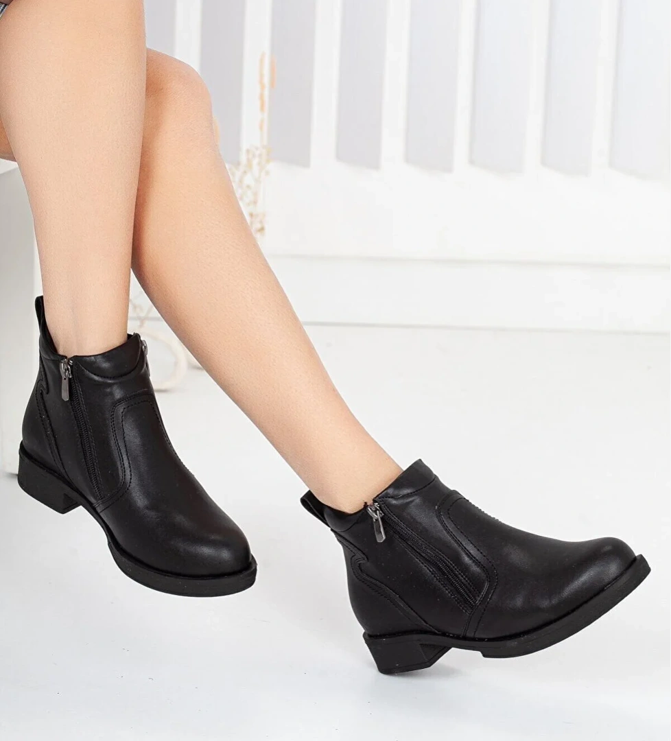 Kocamanlar Ayakdaş 2016 Çift Fermuarlı Düz Taban Deri Kadın Bot model görseli