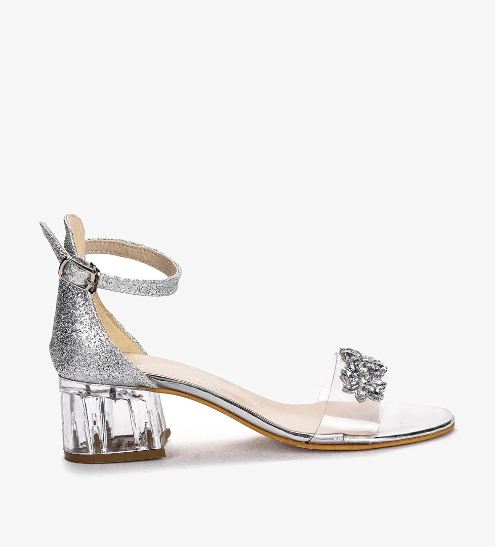 Kiko Kids Yangu Kum Simli Taşlı Kız Çocuk 3 Cm Şeffaf Topuklu Sandalet Abiye Ayakkabı model görseli