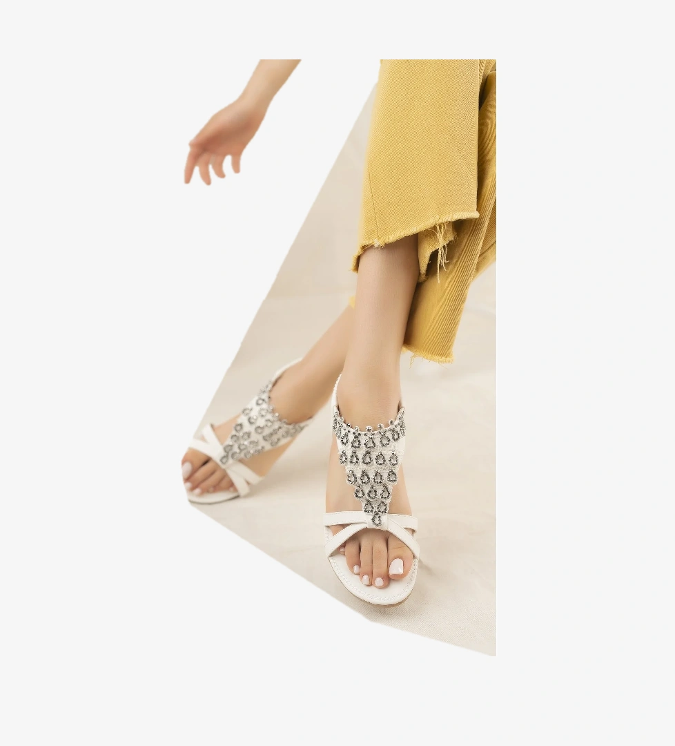 Mary Anatomik Ortopedik Fashion Taşlı Günlük Kadın Sandalet - Görsel 1