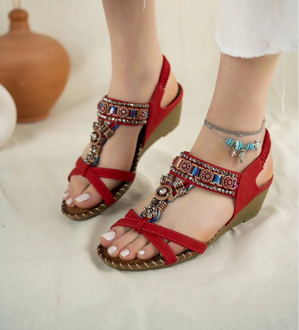 Angelina Anatomik Fashion Taşlı Günlük Kadın Sandalet - Görsel 1