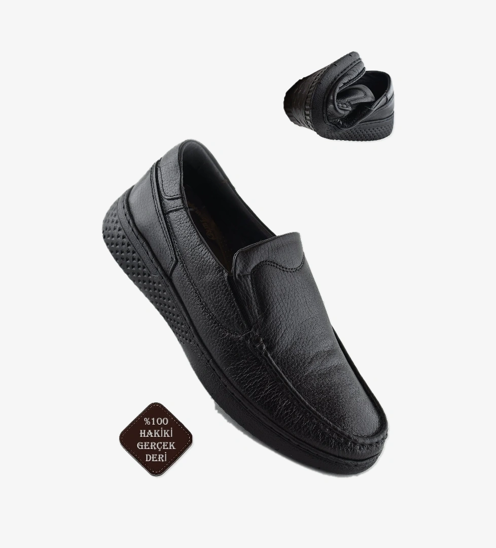 9575 Ortopedik Taban Siyah Hakiki Deri Erkek Ayakkabı Yazlık Mevsimlik