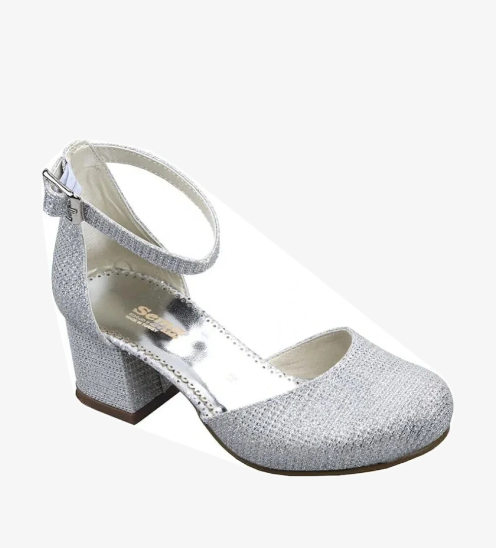 Sema Kız Çocuk Gümüş Simli Topuklu Abiye Düğünlük Ayakkabı model görseli