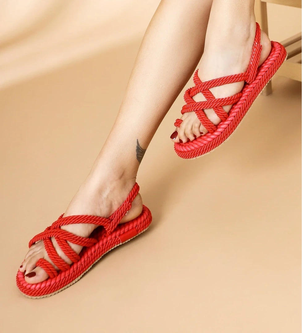 Jilberto Artico Azuras Kırmızı Çapraz Bantlı Halat Kadın Sandalet model görseli